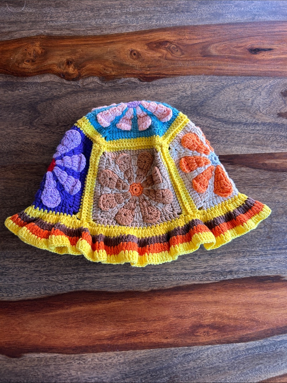 Crochet Handmade Multicolor Daisy Adult Yellow Bucket Hat